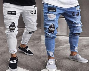 Jeans décontractés à hommes rythmes rétro slim skinny jeans styliste de mode Ripped Men Hip Blue Denim Pants1191704