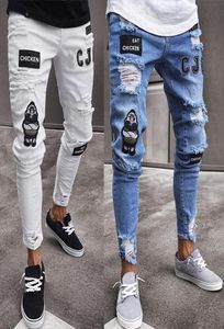 Jeans décontracté à hommes décontractés rétro mince jeans skinny styliste de mode Ripped Men Hip Blue Denim Pants8427988
