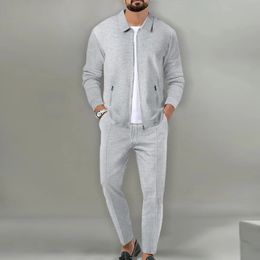 Heren casual pak met lange mouwen en S3XL broek stijlvolle effen kleur van hoge kwaliteit 240219