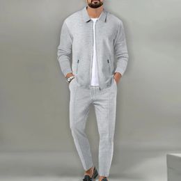 Traje casual para hombre, top de manga larga y pantalones S3XL, elegante color sólido, alta calidad 240312