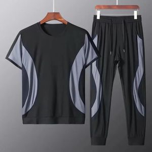 T-shirt élastique de mode décontracté pour hommes et pantalon recadré 2 pièces Sports Ternits Suits 240517