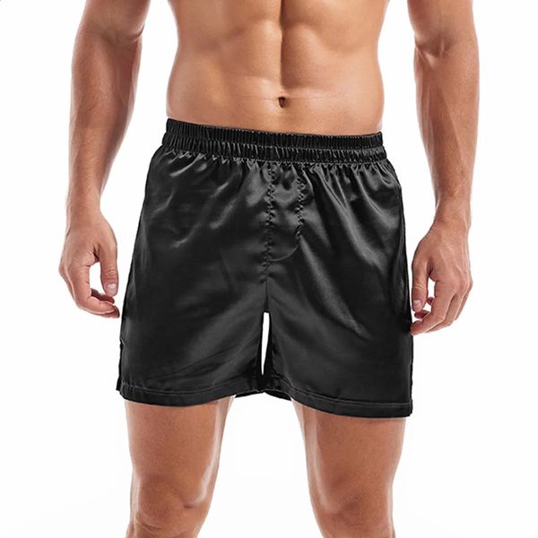 Sous-vêtements décontractés pour hommes Shorts de sommeil Boxers en satin Soie Lisse Pyjama Shorts Homme Couleur unie Maison Vêtements de nuit Yoga Sports Slip 240202