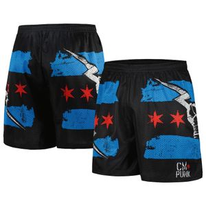 Mens Chalk Line Black CM Punk Flag Retro Shorts Summer Fashion Enfants Pantalon Pantalon Men surdimension