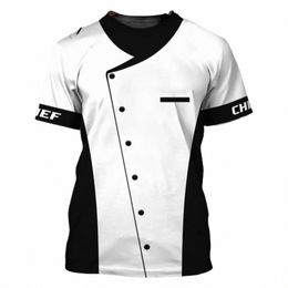 Heren Chef T-shirt Werk Uniform 3D Gedrukt Ctrast Kleur Shirt Restaurant Keuken Werkkleding Korte Mouw Food Service Top kostuum g6tO #