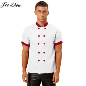 Heren Chef Uniform Women Food Service Jacket Contrast Kleurstand Kraagkoks Jas voor Hotel Restaurant Bakery Kitchen Canteen