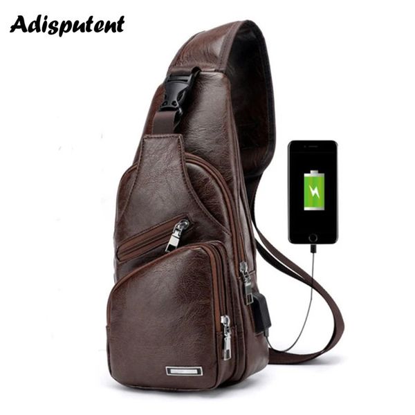 Sac à coffre masculin avec trous de casque Sac de charge USB Sacs multifonction élingue anti-vol Pack de voyage