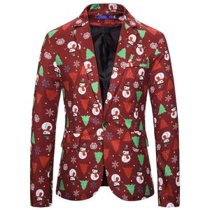 Mens kerstblazers mode winter contrast kleur bedrukte jassen lange mouwen jassen top blouse mannelijke kleding 239i