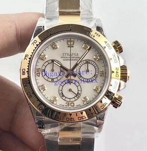 Mens Chronograph Watch Automatische Cal.4130 Witte parelmoer Diamant wijzerplaat Horloges Steel Gold Men Eta Cosmograph Sport Polshorloges