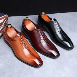 Mens Classic Business Shoes MicroFiber Leather Square Toe Laceup Dress Office Flats Men Mode Wedding Party Oxfords 240407