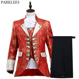 Disfraz clásico de príncipe de la corte para hombre, traje vintage gótico victoriano de 5 piezas para fiesta de disfraces de Halloween, rojo 210522226V