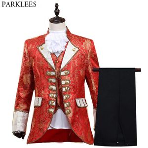 Mens Classic Court Prince Costume 5 Pcs Victorien Gothique Vintage Outfit Costume pour Halloween Cosplay Mascarade Partie Rouge 2105221987