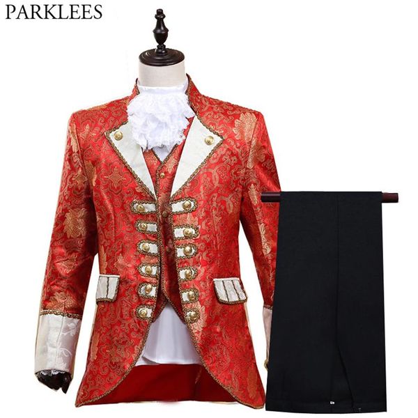 Costume de prince de cour classique pour hommes 5 pièces Costume de tenue vintage gothique victorien pour Halloween Cosplay Mascarade Party Rouge 210522246v