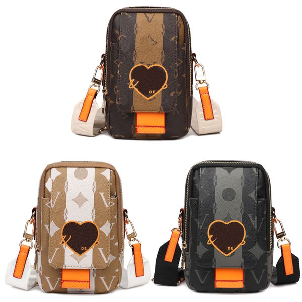 Bolso de mensajero estampado de cuero clásico para hombre Bolsos de maquillaje con patrón de corazón para mujer Bolso de hombro de diseñador Paquete de protección para teléfono de moda para mujer Mini bolsos de cintura