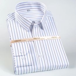 Camisas de vestir clásicas de manga larga a rayas sin hierro para hombre, cuello extraíble, camisa de algodón puro de corte regular y formal para negocios 240318