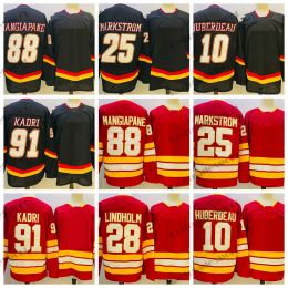 Maillots de hockey pour hommes classiques rouges 91 Nazem Kadri 10 Jonathan Huberdeau 28 Elias Lindholm 25 Jacob Markstrom 88 Andrew Mangiapane 68 Jagr 40 15