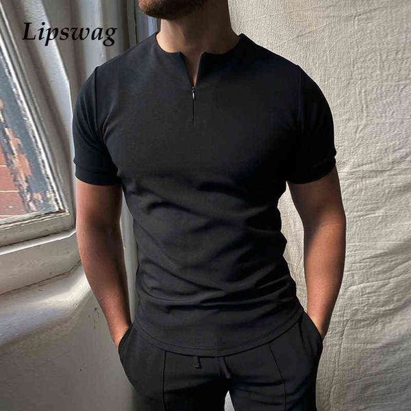 Vêtements pour hommes Basic Vintage manches courtes solide T-shirt hommes décontracté fermeture éclair col rond hauts 2021 été lâche mode T-shirt G1222