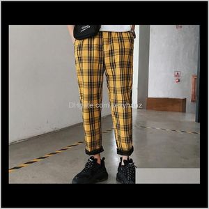 Mens Kleding Apparel Drop Levering 2021 Streetwear Yellow Plaid Joggers Casual Straight Harem Mannen Koreaanse Hip Hop Track Pants Plus Size GRSL0