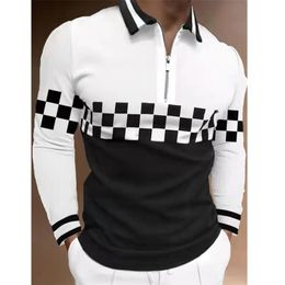 Herenkleding Zwart Wit Heren Poloshirts Casual Mode Kraag Rits Ontwerp Lange Mouw Tops 220726