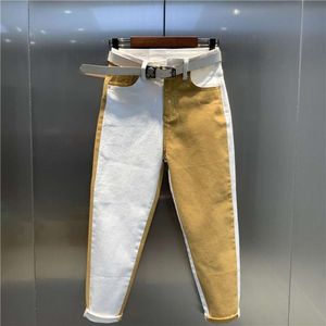 Mens kleding Contrasterende kleur Casual Small Foot Harlen 2023 Spring en herfst nieuwe stijl bijgesneden broek, veelzijdige herenjeans