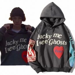 Vêtements pour hommes Sweats à capuche "Lucky Me I See Ghosts" Imprimer Sweat à capuche Hommes Femmes Designer Sweats à capuche Pull Automne Hiver Sweatshirts 82yd #