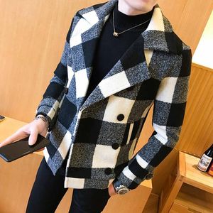 Mens Coat 2021 Double-Breasted Windbreaker Fashion Retro Tartan Grote Slanke Korte Heren Banket Party Jurk Jassen