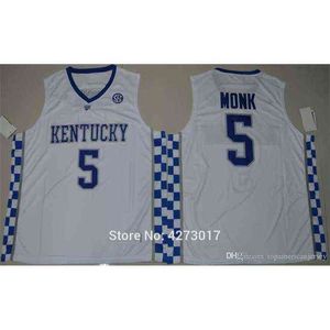 Heren College Basketball Jerseys Kentucky Wildcats 5 Malik Monk Jersey Blue White gestikte sportuniformen NCAA