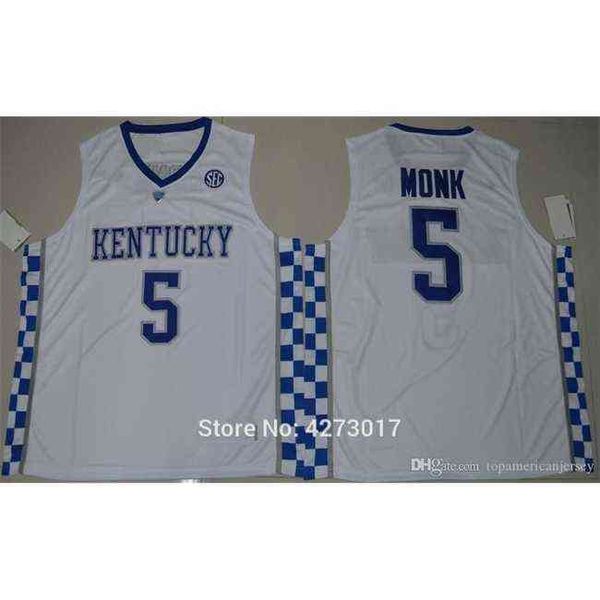 Mens College Basketball Jerseys Kentucky Wildcats 5 Malik Monk Jersey Azul Blanco Cosido Uniformes deportivos Ncaa