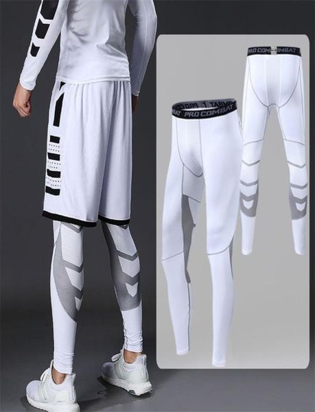 Pantalones de compresión de hombres Leggings para correr gimnasios deportes de fitness rápido joggings de ajuste seco entrenamiento blancos pantalones negros 220699980414