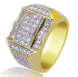 Mens Concave CZ Bling Bling 360 Eternity Ring Iced Out Rings Cubic Zirconia Micro Pave Gesimuleerde Diamanten Ring met geschenkdoos 18K Vergulde