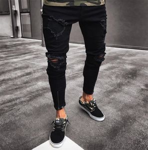 Mens Cool Designer Brand Black Jeans Skinny Rump Destroy Slank Slim Fit Hop -broek met gaten voor mannen Dropship3726334