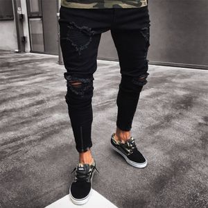 Mens Cool Designer Jeans Black Jeans Skinny Risped Destruido Stretched Slim Fit Hop Pants con agujeros para hombres266s