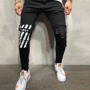 Hommes Cool Designer Marque Crayon Jeans Skinny Ripped Détruit Stretch Slim Fit Hop Hop Pantalon Avec Des Trous Pour Hommes Jeans Imprimés T200608