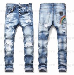 Mens Cool Rips Stretch Designer Jeans Distressed Ripped Biker Slim Fit Washed Motorcycle Denim Hombres Hip Hop Moda Hombre Pantalones 2021I55S