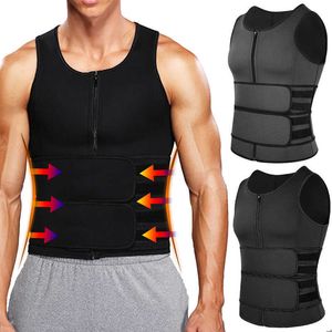 Mens Corset Body Shaper Sauna Vest Taille Trainer Double Belt Sweat Shirt Buik Slimming Shapewear Fat Burn Fitness Top