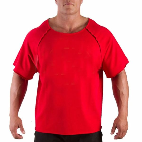 Hommes Coton Casual T-shirts Fitness Hommes Bodybuilding Chemise Manches Chauve-Souris Rag Chemise Gym Wear Muscle Running T-shirt Col Rond 240313