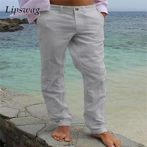 Heren katoenen linnen broek strandstijl herfst retro rechte broek heren casual vaste kleur losse broek 240515
