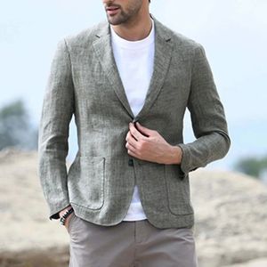 Veste de costume en lin en coton pour hommes printemps d'été lâche Blazers gris mâle
