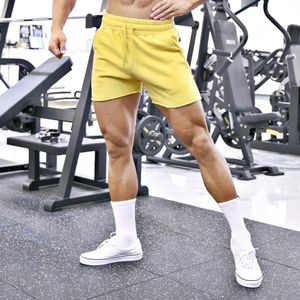 Short de sport en coton pour hommes, jaune, pantalon de sport, de musculation, de fitness, de jogging, de gym, hip-hop, 240223