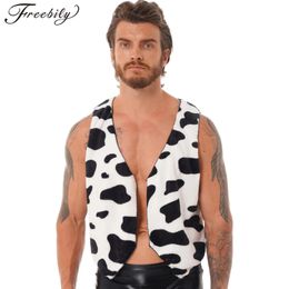Mens Cow Imprimer Viete Halloween Festival Cosplay Party Fancy Dishot Up Sans manches Open Front Washing