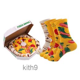 Hommes créatifs amateurs de mode boîte-cadeau de Noël chaussettes pizza midtube coton SNW1