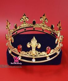 Mens Crown Rhinestone Gold Red Crown Kings Royal Tiara Majestic Princess Unisexe Imperial Premium Prince Queen Show Fashion Hairw627371039