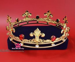 Mens Crown Rinestone Gold Red Crown Kings Royal Tiara Majestic Princess Unisexe Imperial Premium Prince Queen Fashion Show Hairw626379410