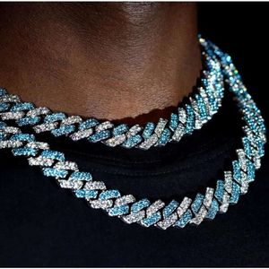 Mens Cubaanse ketting rapper sieraden Iced Out 925 Silver Blue White Color 14mm Moissanite Diamond Cubaanse ketting