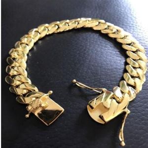 Heren Cuban Miami Link Bracelet 14k goud gevuld over vaste 10 mm breed N137246G