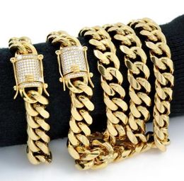 Mens Cubaanse Miami Link Armband Chain Set 18K Vergulde 10mm * Diamond Clasp *