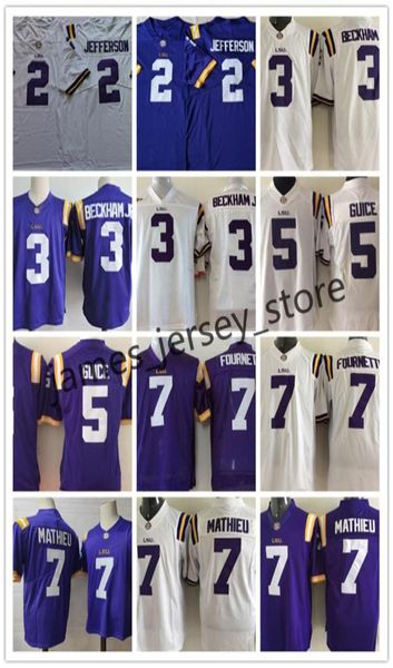 Mens Custom LSU Tigers Football Jersey 2 Justin Jefferson 3 Odell Jr 5 Derrius Guice 7 Leonard Fournette 7 Tyrann Mathieu3500319