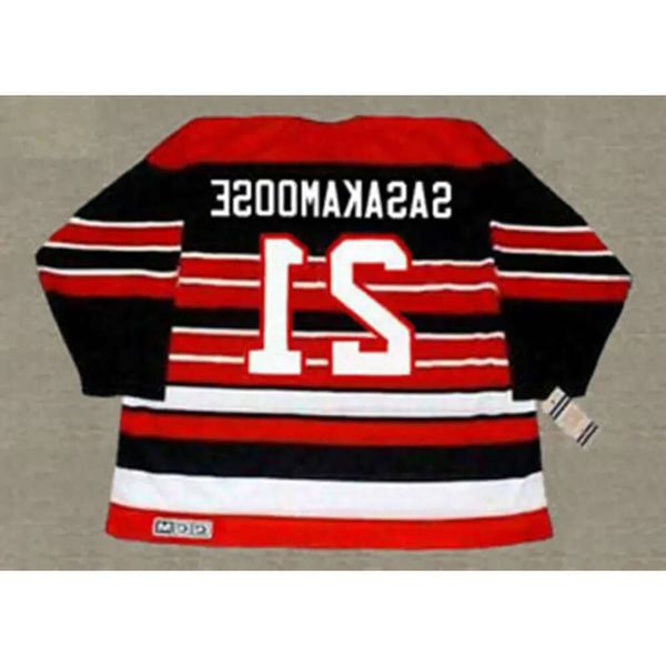 Hommes Personnaliser 1950 Fred Sasakamoose 21 Maillots de hockey Vintage Noir Rouge Cousu CCM Chemises M-X 36