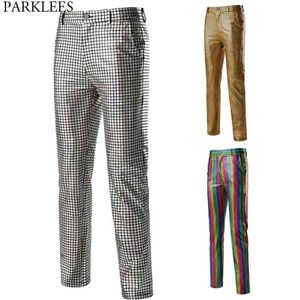 Mens Dancer Stage Pants Gold Silver Rainbow Plaid Lentejuelas Pantalones Hombres Disco Festival Fiesta de Navidad Prom Pantalones Hombre 3XL 210715