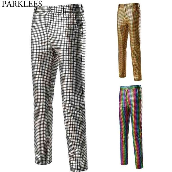 Pantalon de scène pour hommes Gold Silver Rainbow Plaid Pantalon à paillettes Hommes Disco Festival Fête de Noël Pantalones Hombre 3XL 210714