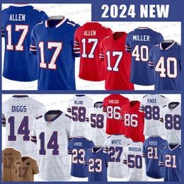 17 Josh Allen Football Jersey 14 Stefon Diggs von Miller Dalton Kincaid Greg Rousseau Matt Milano Micah Hyde Poyer Tyler Bass Damar Hamlin Tre'davious White James Cook